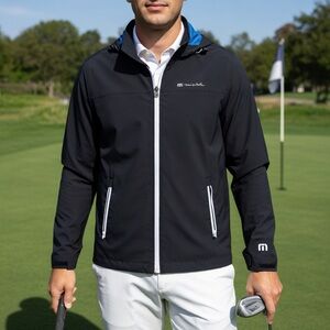 Travis Matthew Full Zip Soft Shell Hooded Jacket Golf Navy Blue Men’s Medium